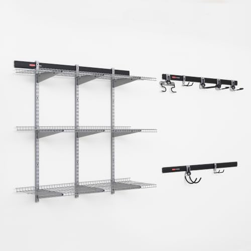 Rubbermaid 25-Piece Fasttrack Garage Storage System Kit for Garage Organization - size: 3 Rails, 7 Hooks, 3 Shelves