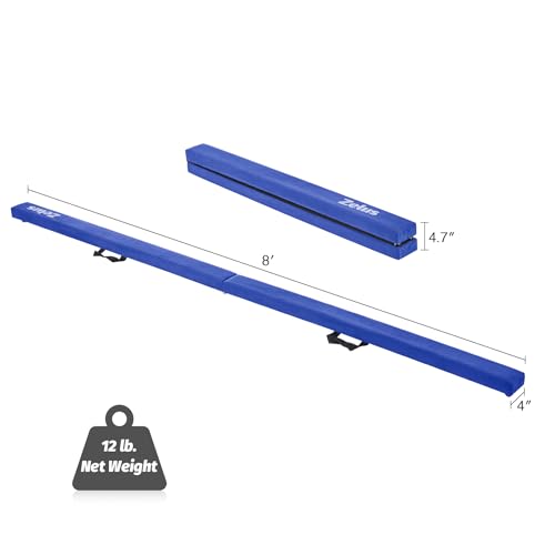 ZELUS 8' Folding Gymnastics Balance Beam, Floor Balance Beam w/Carry Handles Anti-Slip Base for Kids, Beginners & Professional Gymnasts - color: Blue
