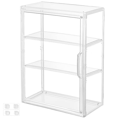 3 Tier Acrylic Display Case for Figures, Wall-Mounted Clear Storage Organizer Box with 2 Movale Plates & Magnetic Door, Display Cases for Collectibles, Action Figure - size: Standard 1 Pack