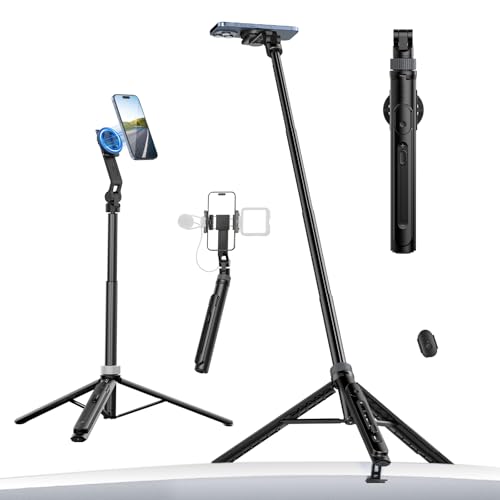 ULANZI TT88 Magnetic Tripod for iPhone 17, 57" Extendable Selfie Stick w Remote, 2-in-1 Phone Clip & Dual Cold Shoe Mounts-Lightweight Phone Tripod Stand for Vlogging, Travel, Video Recording, Black - color: Black, size: 57"
