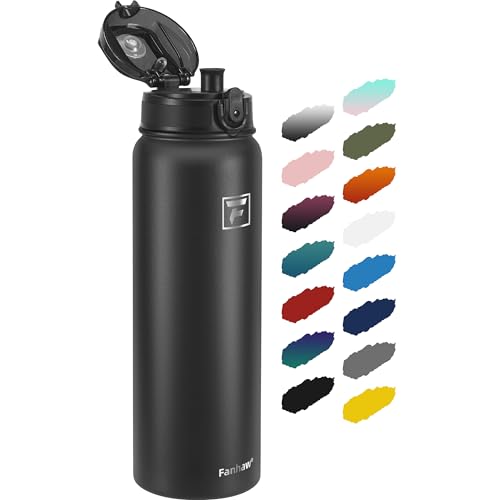 Fanhaw 32 oz Insulated Stainless Steel Water Bottle with Anti-Dust Chug Lid, Leakproof Vacuum Sports Bottle for Kids, Teens & Adults, Back to School Essentials (Black) - color: Black, style: 32 Ounces
