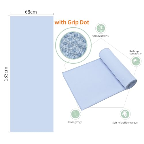 2 Pack Hot Yoga Towel with Grip Dot，Stickyfiber Yoga Mat Towels Non Slip for Hot Yoga,Absorbent Microfiber Sweat Anti-Slip Cover,Bikram,Pilates,Exercise - color: Blue