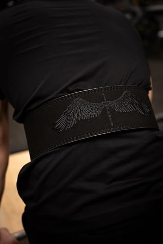 SAINT KAIZEN Crusader Cross Lever Belt for Weightlifting, Powerlifting | , and Bodybuilding, 10mm Thick Leather with Steel Lever Buckle, Sleek Christian-Inspired Design - color: Angel Wings - Black, size: X-Large