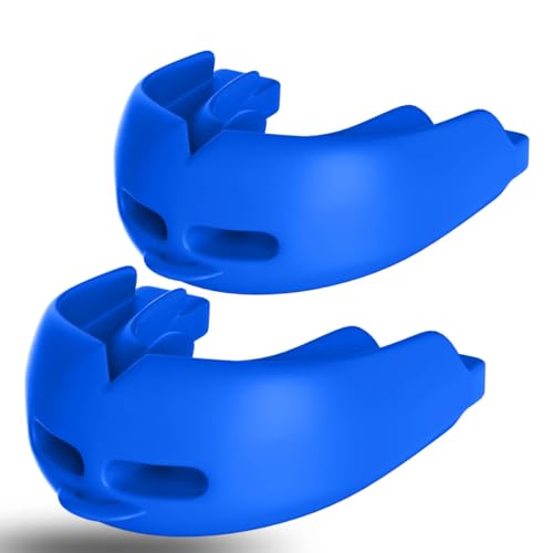 2Pcs Sport Mouth Guard Youth Adult, Mouthguard for Braces, Wrestling Mouthguards for Braces, No Boil Mouth Guard, Helmet Strap, Soft, Football Hockey Boxing,Taekwondo, Jujitsu Rugby - color: Blue