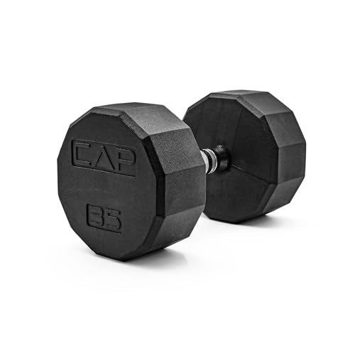 CAP Rubber Coated Dumbbell Weights, Free Weights for Home Gym Strength Training, Anti-Roll Hex Dumbbells with Black, Chrome & Comfort Grip Handles, Singles - size: 35 lb, style: 12-Sided - Chrome Handle