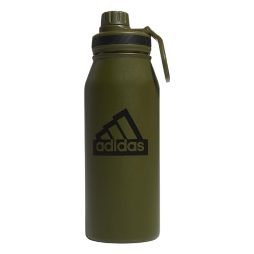 adidas Stainless Steel Metal Water Bottle 34 oz (1L) Screw Cap - color: Focus Olive Green/Black