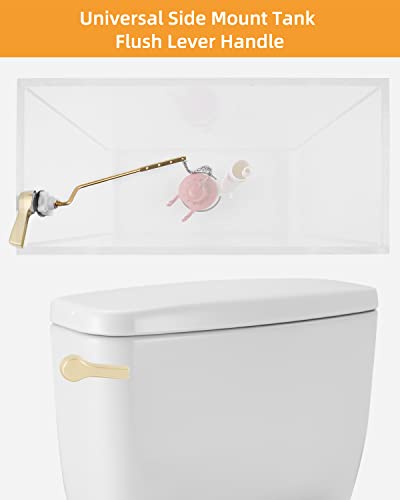 Hibbent Universal Metal Side Mount Toilet Handle Replacement Kit, Brass Toilet Flush Tank Lever with Stainless Steel Flapper Chains for Most Toilets, Shiny Gold - color: Polished Brass, style: Side Mount