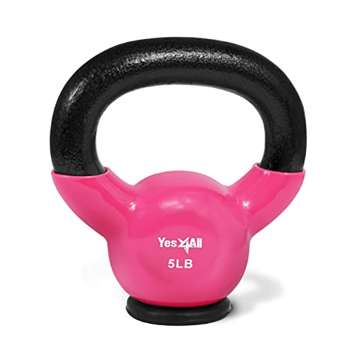 Yes4All Kettlebells Rubber Base, Kettlebell Set for Women, Strength Training Kettlebells Weights (10-65 lbs) - color: A. 5LB - Pink