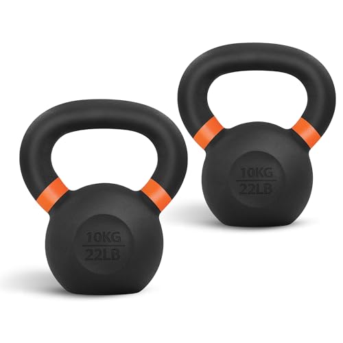 Yes4All Powder Coated Kettlebell, Cast Iron Core Kettlebells with Non-Slip Handle & Flat Bottom for Conditioning, Heavy Duty for Strength Training, 9lb to 71lb - Single & Pair - color: Orange, style: B. Pair
