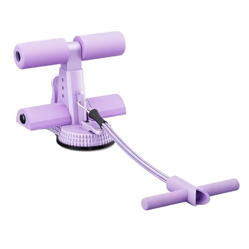 Ab Training Auxiliary Device, Foldable Ab Trainer- Sit Up Bar Assistance Device with 2 Suction Cups, Adjustable Sit Up Machine with Resistance Band, Full Body Muscles Training for Women & Men, Exercise Equipment for Home Workouts - color: Purple
