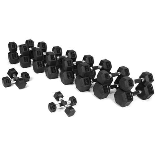 WF Athletic Supply Rubber Encased Hex Dumbbells with Rubber Grip Contoured Handle for Muscle Toning, Strength Building & Full Body Workout - color: x. 550LB Dumbbell Set Only