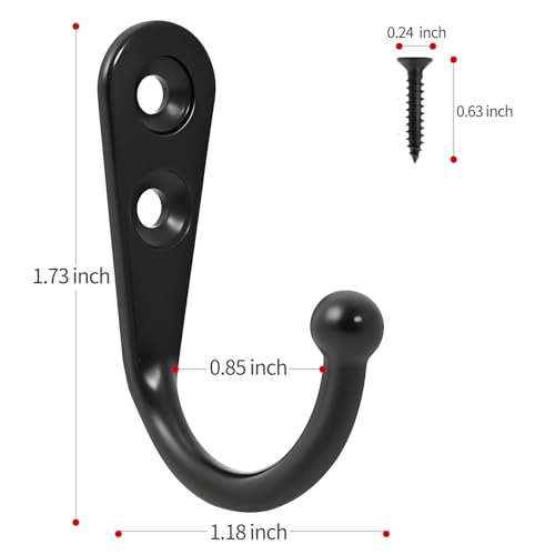 20 Pcs Key Hooks Coat Hooks for Hanging, Key Holder, Wall Mount Hook with Stainless Steel Screws, Command Hooks Utility Hangers for Key, Hat, Cup, Coat, Picture (Black) - color: Black