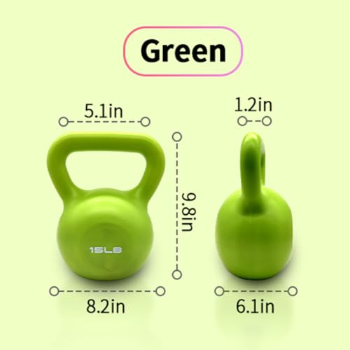 Kettlebell Set – 15 lb Vinyl Coated Weight for Women, Strength Training & Home Gym Workout Equipment with Comfortable Wide Grip Handle