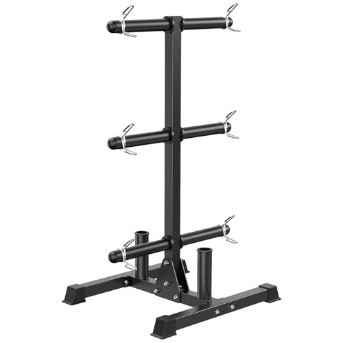 HANDBODE Weight Plate Rack with Barbell Storage, 1100 lbs Capacity | 6-Peg Vertical Holder for 1- or 2-Inch Plates, Heavy-Duty Organizer for Home Gym - style: 3-Tier Weight Plate Rack