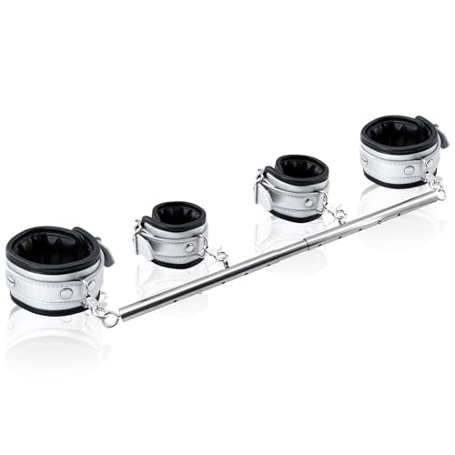 Spreader Bar Heavy Duty Stainless Steel Adjustable Bar with 4 pcs PU Cushioned Straps for Yoga, Pilates, Fitness Training, Home Gym Equipment and more. - color: Silver