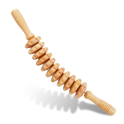 Liitrton Wooden Massage Roller for Legs, Curved Massage Roller Stick | Smooth Body Roller, Wood Therapy Massage Tools for Trigger Points Relief, Sore Muscle Recovery - color: Curved-11-wheel