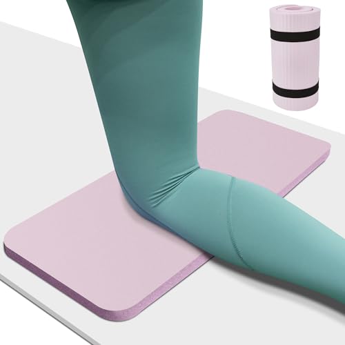 Yoga Knee Pad Cushion, 24 x 9.8 x 0.8 in Thick Mini Yoga Mat, Odor-Free NBR Workout Mat with Storage Strap, Small Exercise Mat for Yoga, Pilates, Kneeling, Planks & Home Gym - color: Pink