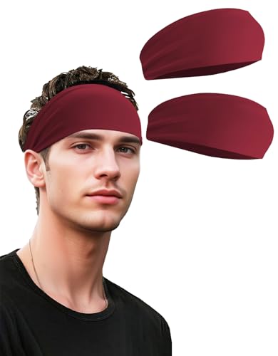 Headbands for Men & Women, Sweat Headband Non-Slip Sweatband Sports Running Cycling Yoga Basketball Workout Football Training - color: Burgundy Pack