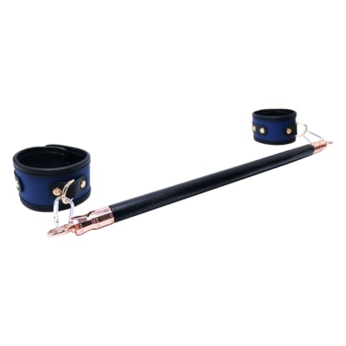 Spreader Bar Wooden Black PU Bar Home Gym with 2pcs Furry Black Adjustable Straps,Sports Aid Training Fitness Gear Pilates Aid Kit,Indoor Yoga Set - style: Black+Blue Kit
