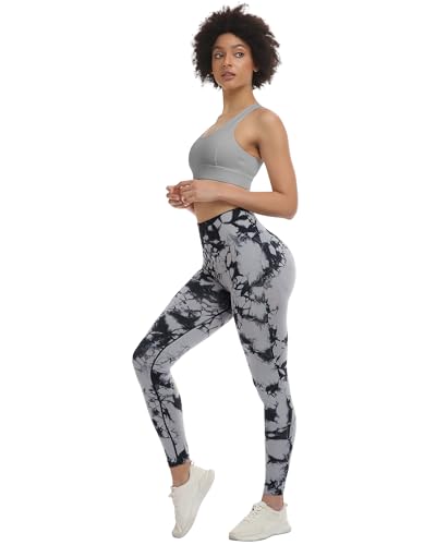 CHRLEISURE Workout Leggings Sets for Women, Gym Scrunch Butt Butt Lifting Seamless Leggings 3 Piece - color: 3 Packs - Black/Black/Tie Dye Black, size: Medium