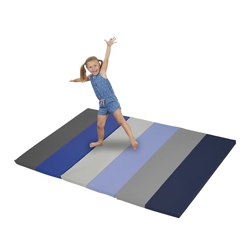 Factory Direct Partners SoftScape 4ft x 6ft Runway Tumbling Mat - Soft, Sturdy Foam, 3-Fold Exercise Mat - color: Navy/Powder Blue