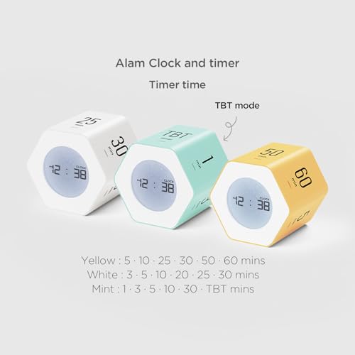 mooas Multi-Hexagon Clock Cube, Digital Clock, Pomodoro Timer, Backlit Display 12/24H Mode Count up & Countdown Timer, Rotating Various Time Presets for Classroom, Gym, Kitchen (Mint) - color: Mint