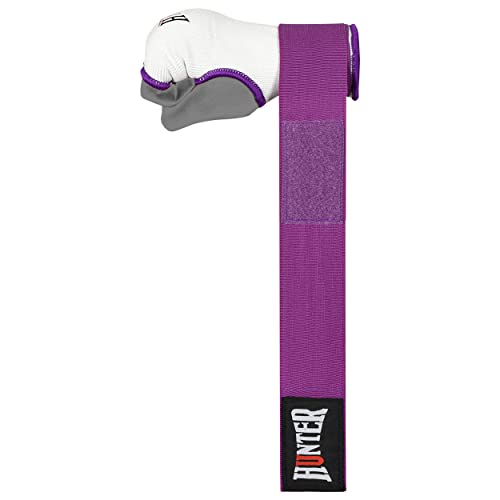 HUNTER Gel Boxing Hand Wraps for Men & Women, Quick Inner Gloves with Wrist Support for MMA, Muay Thai, Kickboxing & Martial Arts Training, Knuckle Protection (Pair) - color: White/Purple, size: Small-Medium