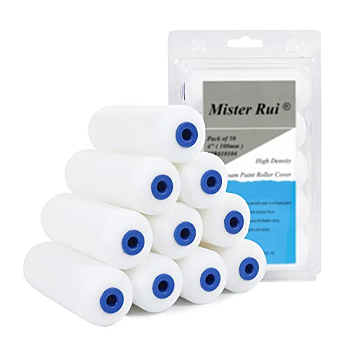 Mister Rui Foam Paint Roller - Small Paint Roller, Mini Paint Roller & Paint Roller Cover 4 inch for Painting Walls, Cabinets, Cupboards, Doors - color: 10 Pcs 4" Double-rounded