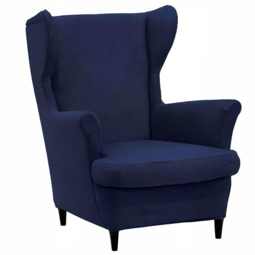 NILUOH Wingback Chair Cover 2-Piece Soft Stretch Wing Chair Slipcover Solid Color Armchair Sofa Couch Cover Furniture Protector with Elastic Bottom for Living Room Bedroom (Navy) - color: Navy
