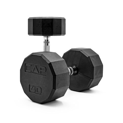 CAP Rubber Coated Dumbbell Weights, Free Weights for Home Gym Strength Training, Anti-Roll Hex Dumbbells with Black, Chrome & Comfort Grip Handles, Pairs & Sets - size: 40 lb - Pair, style: 12-Sided - Chrome Handle