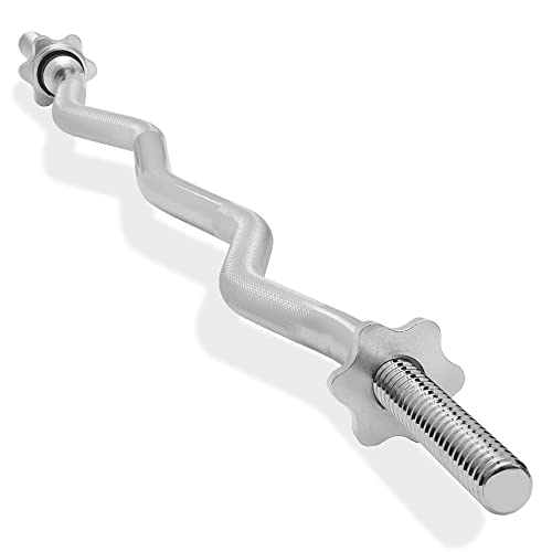 Philosophy Gym 1" Standard EZ Curl Barbell - Threaded Weightlifting Bar with Star Collars