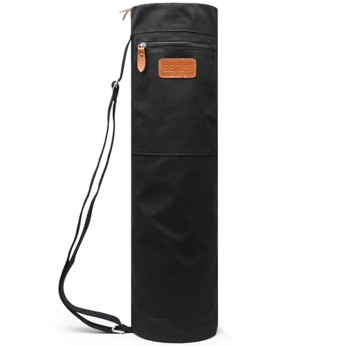 Yoga Mat Bag for Women & Men, Full-Zip Canvas Pilates Bag with Pockets | Lightweight Yoga Mat Carrier with Adjustable Shoulder Strap, Fits 1/4 & 1/3 Inch Thick Mats, for Studio Gym Travel Workout - color: Black-1