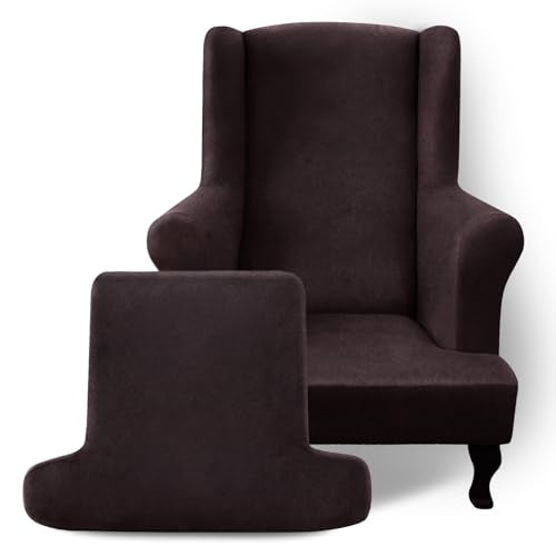ANARACHON Leather Look Wingback Chair Covers, 2-Piece Wing Chair slipcover,Stretch Wing Back Armchair Slipcovers with Elastic Bottom, Soft Spandex Furniture Protector for Living Room (01 Chocolate) - color: 01 Chocolate