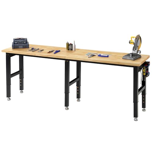 SPECRAFT 96" Adjustable Heavy Duty Workbench with 4 AC Outlet and 2 USB Ports Power Outlets, 6000 Lbs Capacity, Rubber Wood Top for Garage, Workshop, Office - color: Black, size: Standard/96"x24"