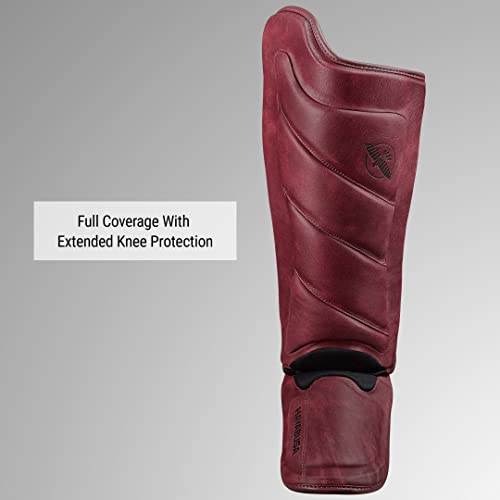 Hayabusa T3 LX Leather Striking Shinguards | Slip-On Design, Padded Knuckle Protection, Hook and Loop Closure, Muay Thai Kickboxing, Men and Women, Sparring - color: Crimson, size: Medium