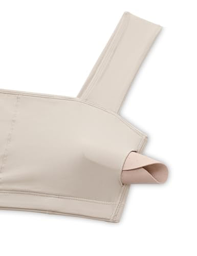 CRZ YOGA Butterluxe Wide Strap Sports Bras | Light Support, Removable Pads, Yoga, Extremely Soft, Square Neck, Front Split Line, for Women - color: Mojave Tan, size: Small