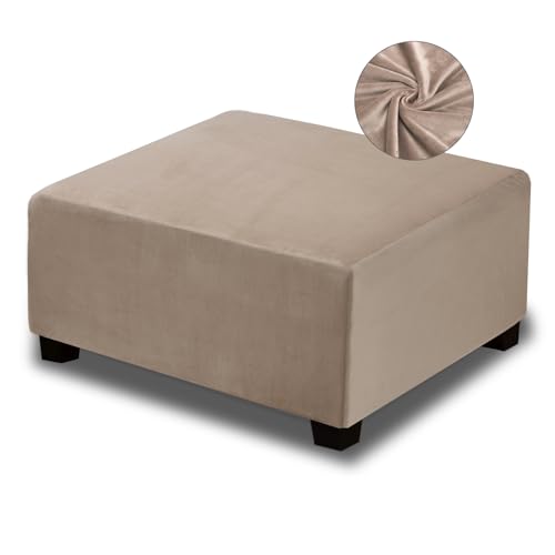 NeColorLife Velvet Ottoman Cover Square Storage Ottoman Slipcover Thick Stretchable Footrest Stool Covers with Elastic Band for Rectangle and Square Ottoman(Medium Size,Taupe) - color: Taupe, size: M Length: 31"-34",Width: 31"-43"