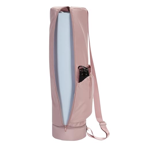 sportsnew Yoga Mat Bag, Full Zip Cargo Yoga Mat Carrier Bag with Drawstring Water Bottle Pocket and Bottom Wet Pocket, Exercise Yoga Mat Carrier Holder Multi-Functional Storage Bag Patent Pending - color: Pink, size: Medium pocket