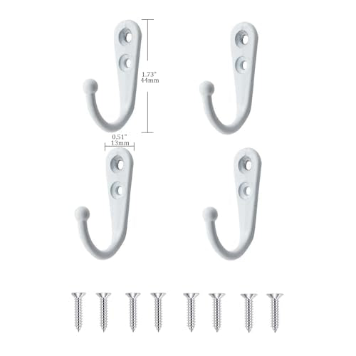 4 Pcs Wall Mounted Hooks for Bedroom,Bathroom,Kitchen,and Cabinet Hangers (with 8 Screws)-White - color: White