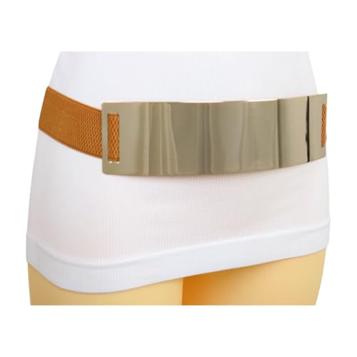 Generic Women Teal Blue Fashion Belt - Hip High Waist Elastic Band Gold Metal Skull Buckle S M z052
