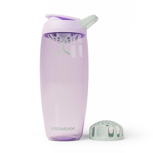 Promixx Pursuit Protein Shaker Bottle, 32 oz Silent Snap-Fit Shaker Cup for Lump-Free Shakes, Leak-Resistant Ecozen Gym Bottle with Measurement Marks for Fitness, Travel, Lilac - color: Lilac, style: 32oz