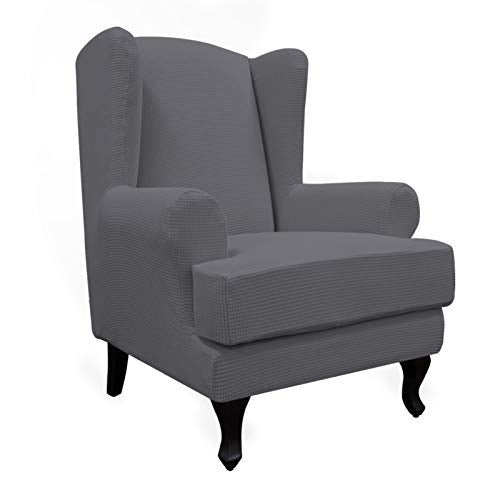 Easy-Going Stretch Wingback Chair Sofa Slipcover 2-Piece Sofa Cover Furniture Protector Couch Soft with Elastic Bottom, Spandex Jacquard Fabric Small Checks Gray - color: Grey