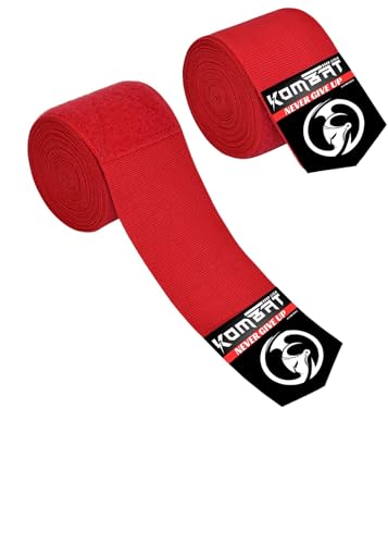 KOMBAT USA 180" Boxing Wraps for Men & Women – Hand Wraps for Boxing Gloves, Muay Thai Wraps, Vendas para Boxeo, Thumb Loop, MMA & Kickboxing Hand Wraps Boxing Training Gear - color: Red