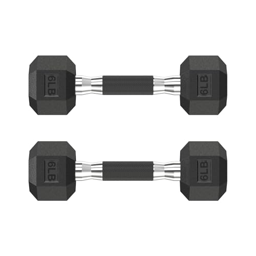 HANDBODE Rubber Encased Hex Dumbbell Pair, 2.5-65 lb | Non-Slip Handle Design for Secure & Comfortable Grip, Hand Weights for Strength Training, Fitness & Home Gym - size: 6 lb, Pair, style: Comfort Grip