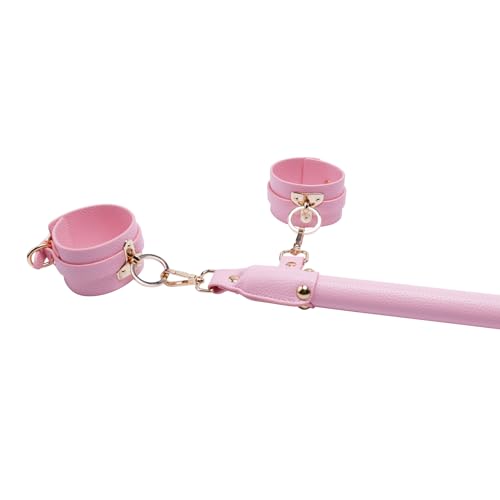 Wooden PU Spreader Bar with 4pcs PU Adjustable Straps,Workout Bar for Home Gym Training Bar,Portable Detachable Pilates Kit - style: Pink+Pink Kit
