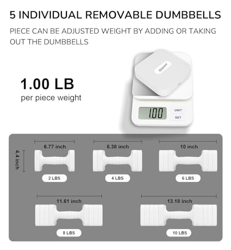 5-in-1 Adjustable Dumbbell Set for Women Men 10 lb Each | Dumbbells Set of 2, Free Weight Set at Home Gym, Locking/TPU Soft Handle for Exercise & Muscle Toning Weight Loss - color: White