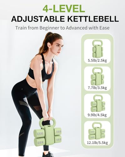 Adjustable 2-in-1 Dumbbell & Kettlebell Set, Free Hand Weight 4.4lb~11lb for Home Gym Training - color: Green