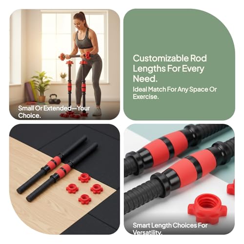 DYNWAVE 2X Dumbbell Handle Dumbellsweights Set Sturdy with 4 Collars Barbell Bar for Workout Strength Training Fitness Gym Attachment - color: 35cm