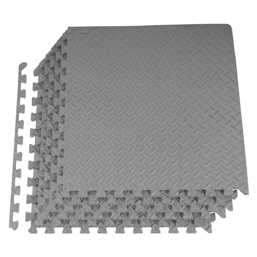Fitvids Puzzle Exercise Gym Flooring Mat, 1/2" Thick High-Density EVA Interlocking Tiles Workout Mat for Home Gym, Fitness Equipment, MMA, Gymnastics, 6-Piece Shock-Absorbing Exercise Mat (24 Sq Ft) - color: Graphite, style: 1/2" Thick, 6 Tiles (24 Sq Ft)