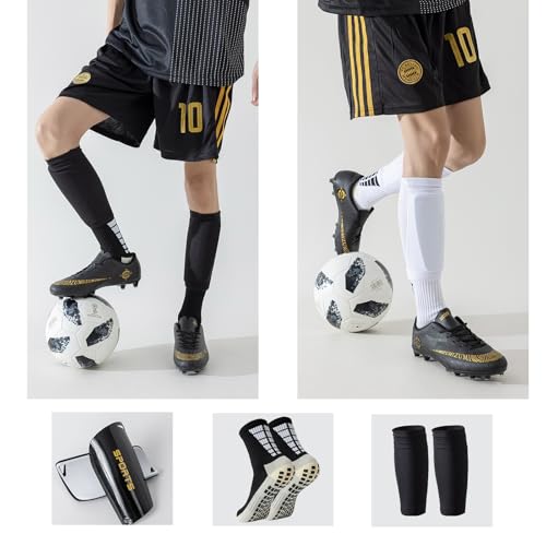 Soccer Socks with Shin Guard for Men, 1 Pairs Mens Grip Soccer Socks and 1 Pairs Shin Sleeves with Shin Guards, Footaball Equipment Shin Sleeves with Pads for Adults - color: black